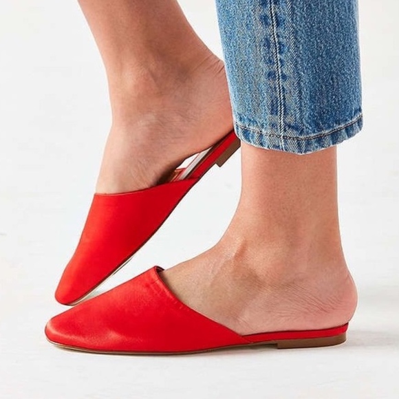 red satin mules